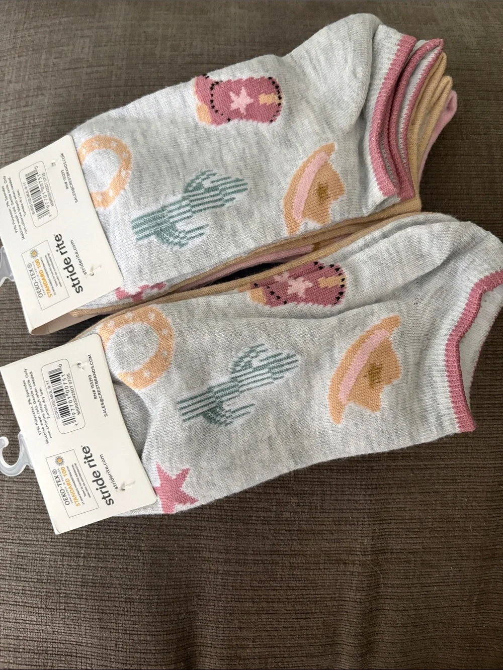 Stride Rite Pink Ankle Socks with Horse Motif -  Two-3 Pack